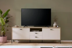 Home affaire Lowboard »Fredericia, TV-Schrank in Kaschmir, moderner TV-Unterschrank, Kommode« zeitlos, schwarze Metallgriffe und -füße, ausreichend Stauraum