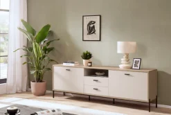 Home affaire Lowboard »Fredericia, TV-Schrank in Kaschmir, moderner TV-Unterschrank, Kommode« zeitlos, schwarze Metallgriffe und -füße, ausreichend Stauraum