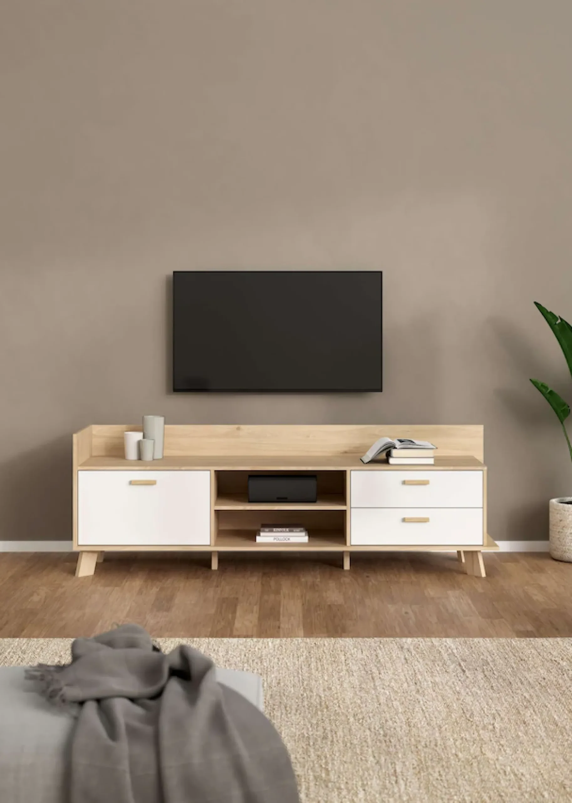Home affaire Lowboard »Ikast TV-Möbel, Sideboard, TV-Unit, Fernsehschrank, TV-Element« TV-Kommode, 1 Tür, 2 Schubladen, Breite 182 cm, Höhe 61,6 cm