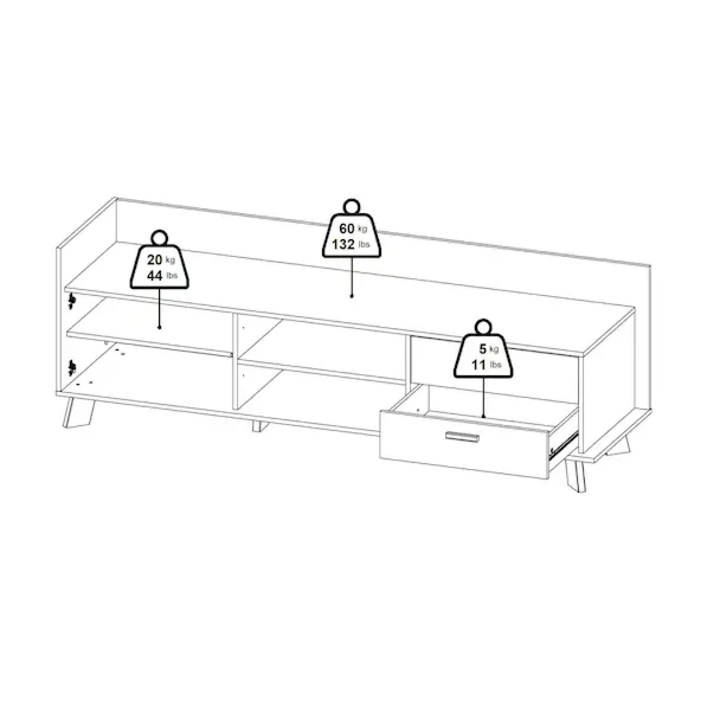 Home affaire Lowboard »Ikast TV-Möbel, Sideboard, TV-Unit, Fernsehschrank, TV-Element« TV-Kommode, 1 Tür, 2 Schubladen, Breite 182 cm, Höhe 61,6 cm