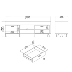 Home affaire Lowboard »Ikast TV-Möbel, Sideboard, TV-Unit, Fernsehschrank, TV-Element« TV-Kommode, 1 Tür, 2 Schubladen, Breite 182 cm, Höhe 61,6 cm
