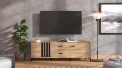 Home affaire Lowboard »LAVAL, TV-Board, TV-Kommode, TV-Schrank, TV-Unterschrank, TV-Möbel« Modernes Lowboard in Artisan-Dekor mit viel Stauraum, Lamellen-Optik