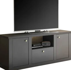 Home affaire Lowboard »Lincoln, moderner TV-Schrank, schwarze Kommode, TV-Unterschrank« edles Design, messingfarbene Knopfgriffe, in 2 Größen verfügbar