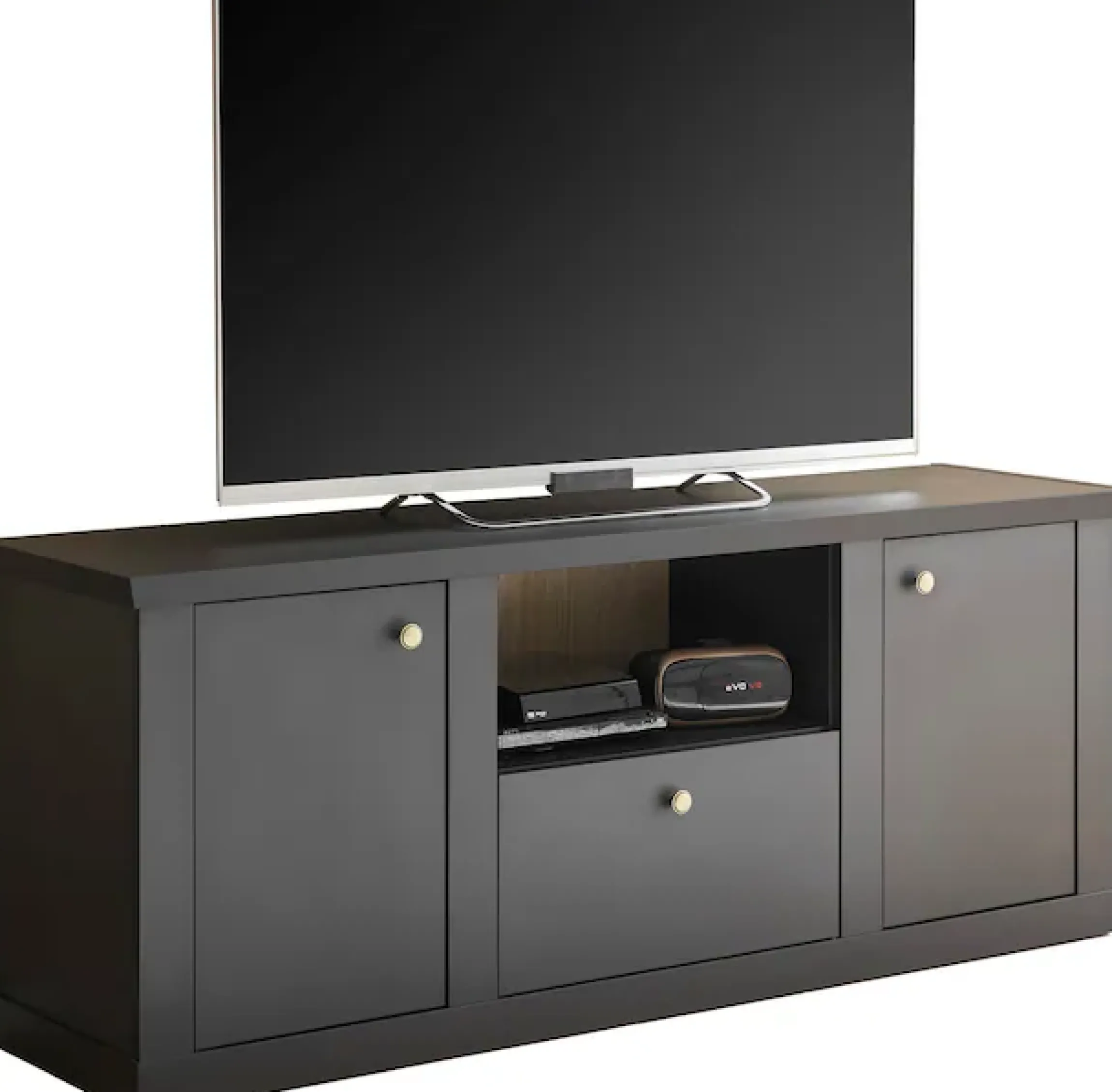 Home affaire Lowboard »Lincoln, moderner TV-Schrank, schwarze Kommode, TV-Unterschrank« edles Design, messingfarbene Knopfgriffe, in 2 Größen verfügbar