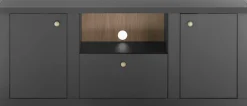 Home affaire Lowboard »Lincoln, moderner TV-Schrank, schwarze Kommode, TV-Unterschrank« edles Design, messingfarbene Knopfgriffe, in 2 Größen verfügbar