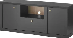 Home affaire Lowboard »Lincoln, moderner TV-Schrank, schwarze Kommode, TV-Unterschrank« edles Design, messingfarbene Knopfgriffe, in 2 Größen verfügbar