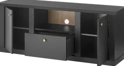 Home affaire Lowboard »Lincoln, moderner TV-Schrank, schwarze Kommode, TV-Unterschrank« edles Design, messingfarbene Knopfgriffe, in 2 Größen verfügbar