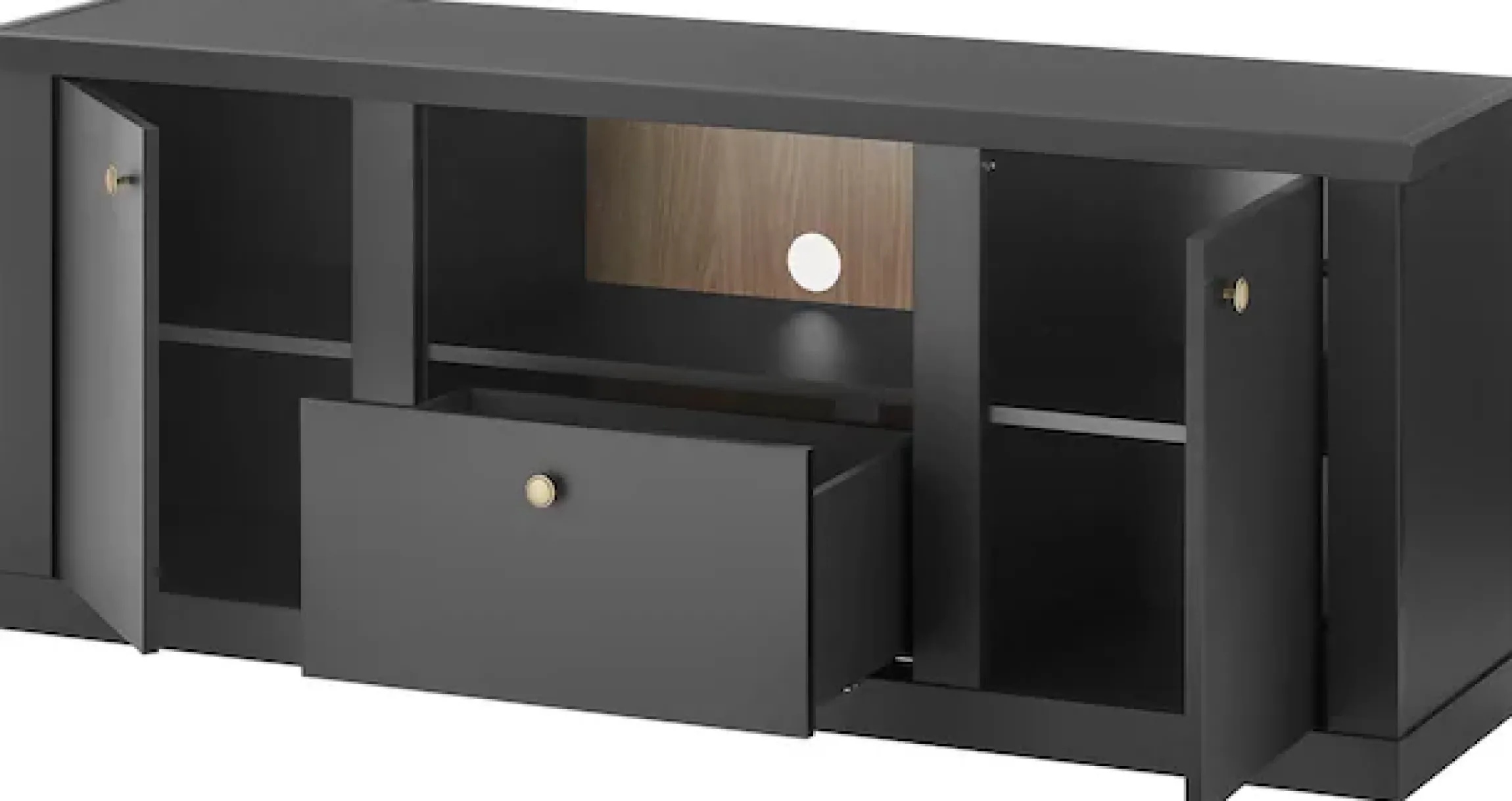 Home affaire Lowboard »Lincoln, moderner TV-Schrank, schwarze Kommode, TV-Unterschrank« edles Design, messingfarbene Knopfgriffe, in 2 Größen verfügbar