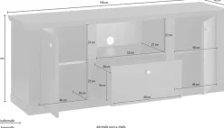 Home affaire Lowboard »Lincoln, moderner TV-Schrank, schwarze Kommode, TV-Unterschrank« edles Design, messingfarbene Knopfgriffe, in 2 Größen verfügbar