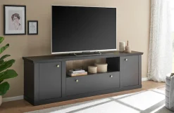 Home affaire Lowboard »Lincoln, moderner TV-Schrank, schwarze Kommode, TV-Unterschrank« edles Design, messingfarbene Knopfgriffe, in 2 Größen verfügbar