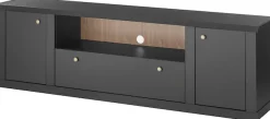 Home affaire Lowboard »Lincoln, moderner TV-Schrank, schwarze Kommode, TV-Unterschrank« edles Design, messingfarbene Knopfgriffe, in 2 Größen verfügbar