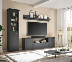 Home affaire Lowboard »Lincoln, moderner TV-Schrank, schwarze Kommode, TV-Unterschrank« edles Design, messingfarbene Knopfgriffe, in 2 Größen verfügbar