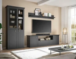 Home affaire Lowboard »Lincoln, moderner TV-Schrank, schwarze Kommode, TV-Unterschrank« edles Design, messingfarbene Knopfgriffe, in 2 Größen verfügbar