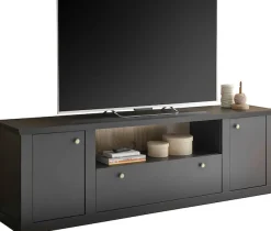 Home affaire Lowboard »Lincoln, moderner TV-Schrank, schwarze Kommode, TV-Unterschrank« edles Design, messingfarbene Knopfgriffe, in 2 Größen verfügbar