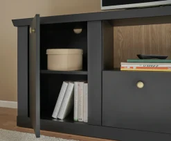 Home affaire Lowboard »Lincoln, moderner TV-Schrank, schwarze Kommode, TV-Unterschrank« edles Design, messingfarbene Knopfgriffe, in 2 Größen verfügbar