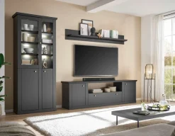 Home affaire Lowboard »Lincoln, moderner TV-Schrank, schwarze Kommode, TV-Unterschrank« edles Design, messingfarbene Knopfgriffe, in 2 Größen verfügbar
