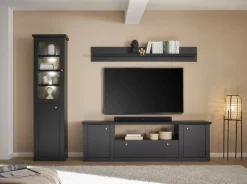 Home affaire Lowboard »Lincoln, moderner TV-Schrank, schwarze Kommode, TV-Unterschrank« edles Design, messingfarbene Knopfgriffe, in 2 Größen verfügbar