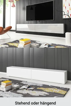 Home affaire Lowboard »LOWBOARD VERA, wahlweise mit oder ohne Beleuchtung« Modernes griffloses TV-Board, 180 cm TV-Schrank, stehend und hängend