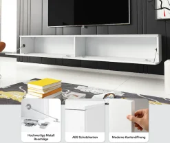 Home affaire Lowboard »LOWBOARD VERA, wahlweise mit oder ohne Beleuchtung« Modernes griffloses TV-Board, 180 cm TV-Schrank, stehend und hängend