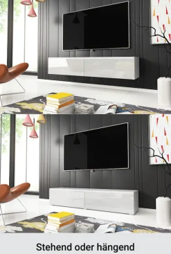 Home affaire Lowboard »LOWBOARD D, wahlweise mit oder ohne Beleuchtung« modernes TV-Board ohne Griffe, mit viel Stauraum,stehend und hängend