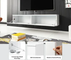 Home affaire Lowboard »LOWBOARD D, wahlweise mit oder ohne Beleuchtung« modernes TV-Board ohne Griffe, mit viel Stauraum,stehend und hängend