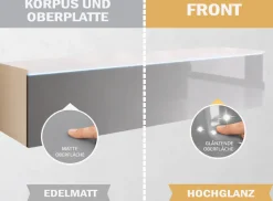Home affaire Lowboard »LOWBOARD D, wahlweise mit oder ohne Beleuchtung« modernes TV-Board ohne Griffe, mit viel Stauraum,stehend und hängend