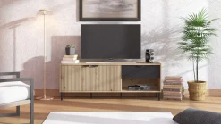 Home affaire Lowboard »Mayenne TV-Lowboard, Breite 150 cm, TV-Schrank, TV-Ständer« TV-Kommode mit dekorativen schwarzen Streifen, in Artisan Eiche