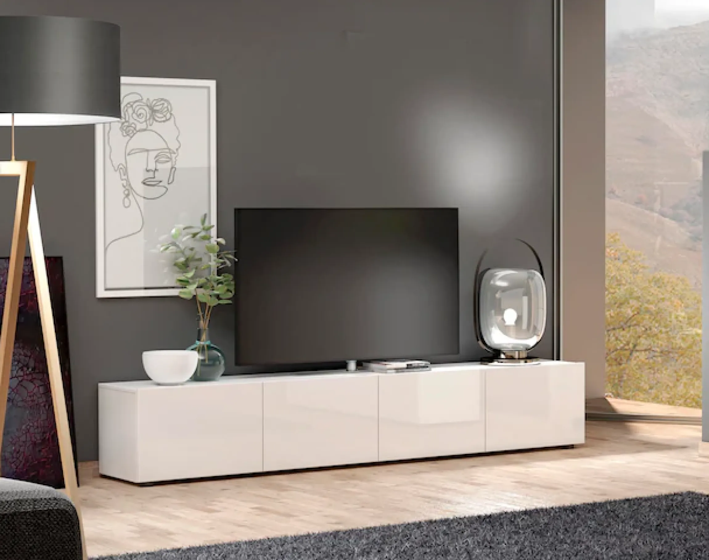 Home affaire Lowboard »Mister, TV-Board, TV-Bank, TV-Kommode, TV-Möbel« mit 4 Klappen, komplett Hochglanz Lackiert, Breite 225 cm