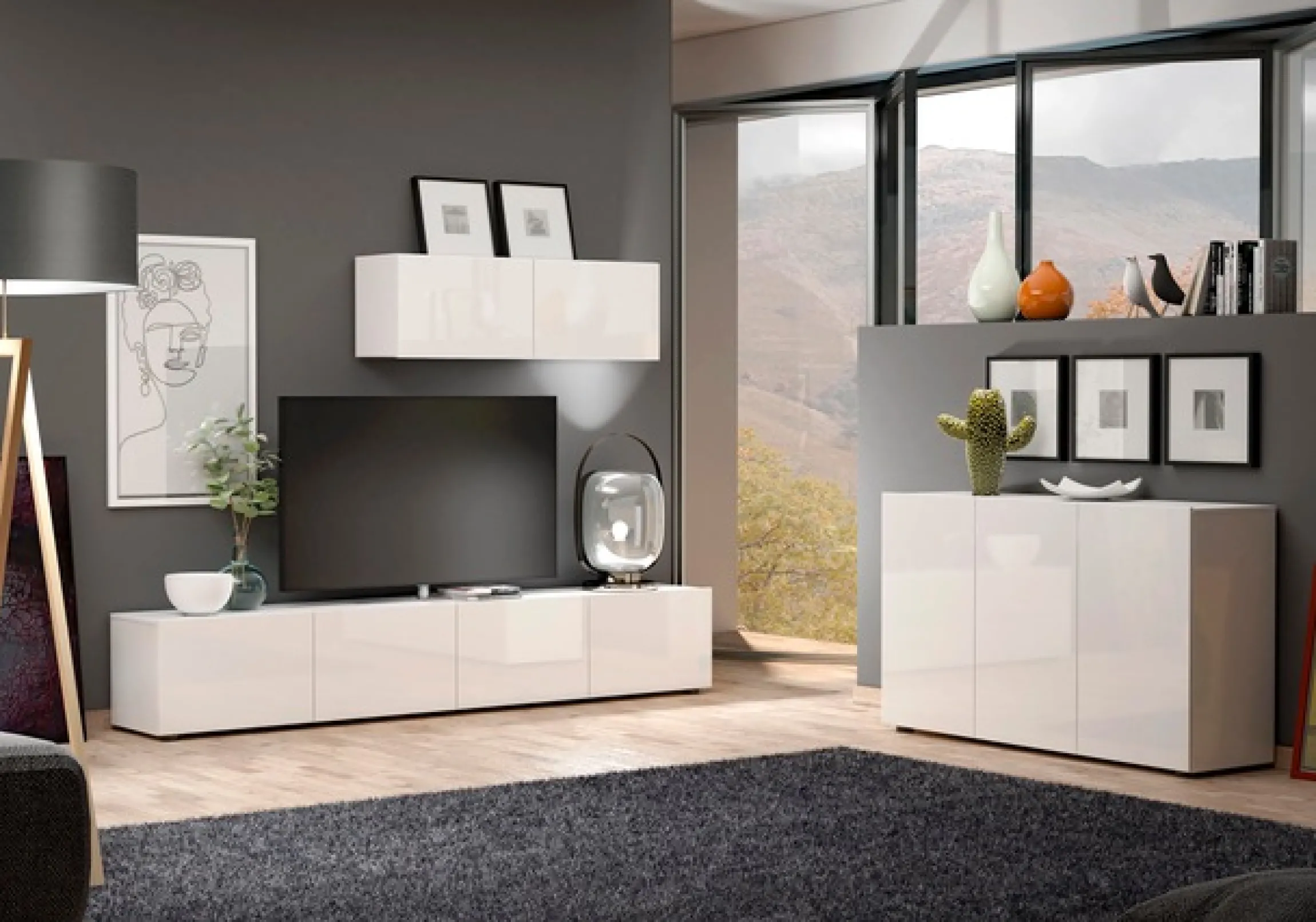 Home affaire Lowboard »Mister, TV-Board, TV-Bank, TV-Kommode, TV-Möbel« mit 4 Klappen, komplett Hochglanz Lackiert, Breite 225 cm