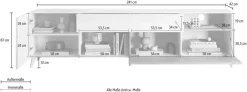 Home affaire Lowboard »Monaco in Breite 241 cm, TV-Schrank mit Tür, Klappe und Schubkasten« Mediaboard – sanft schließend, edel, mit Kabelkanal, spürbar geräumig
