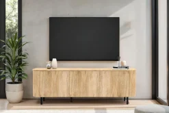 Home affaire Lowboard »Murano, 181 cm breit, 3 Türen, TV-Schrank, TV-Kommode, Medienboard« Formgebogenes MDF, Stirnseiten mit Rundung, Füße und Griffe aus Metall