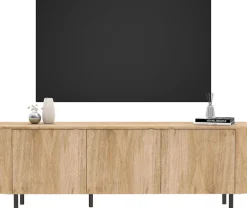 Home affaire Lowboard »Murano, 181 cm breit, 3 Türen, TV-Schrank, TV-Kommode, Medienboard« Formgebogenes MDF, Stirnseiten mit Rundung, Füße und Griffe aus Metall