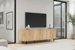 Home affaire Lowboard »Murano, 181 cm breit, 3 Türen, TV-Schrank, TV-Kommode, Medienboard« Formgebogenes MDF, Stirnseiten mit Rundung, Füße und Griffe aus Metall