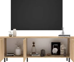 Home affaire Lowboard »Murano, 181 cm breit, 3 Türen, TV-Schrank, TV-Kommode, Medienboard« Formgebogenes MDF, Stirnseiten mit Rundung, Füße und Griffe aus Metall