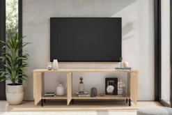 Home affaire Lowboard »Murano, 181 cm breit, 3 Türen, TV-Schrank, TV-Kommode, Medienboard« Formgebogenes MDF, Stirnseiten mit Rundung, Füße und Griffe aus Metall