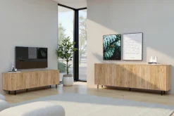 Home affaire Lowboard »Murano, 181 cm breit, 3 Türen, TV-Schrank, TV-Kommode, Medienboard« Formgebogenes MDF, Stirnseiten mit Rundung, Füße und Griffe aus Metall