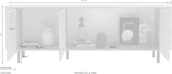 Home affaire Lowboard »Murano, 181 cm breit, 3 Türen, TV-Schrank, TV-Kommode, Medienboard« Formgebogenes MDF, Stirnseiten mit Rundung, Füße und Griffe aus Metall