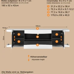 Home affaire Lowboard »NextLevel speziell geeignet für Spielekonsolen« Gaming-Lowboard wahlweise mit Beleuchtung - (B/T/H) 180/42/52 cm