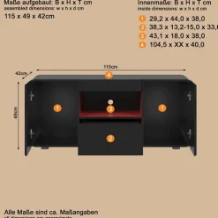 Home affaire Lowboard »NextLevel speziell geeignet für Spielekonsolen« Gaming-Lowboard wahlweise mit Beleuchtung - (B/T/H) 115/42/49 cm