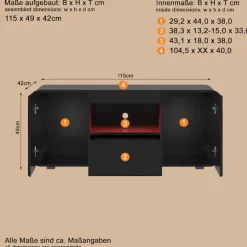 Home affaire Lowboard »NextLevel speziell geeignet für Spielekonsolen« Gaming-Lowboard wahlweise mit Beleuchtung - (B/T/H) 115/42/49 cm