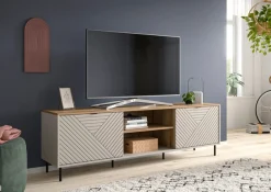 Home affaire Lowboard »RAITA, Breite 184 cm, Front mit Desgin-Fräsung, 2 Türen, viel Stauraum« moderne Farbkombi, individuell einsetzbar, Griffe & Füße aus Metall,Kommode, Anrichte, Schrank, Sideboard, TV-Schrank, TV-Lowboard