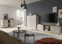 Home affaire Lowboard »RAITA, Breite 184 cm, Front mit Desgin-Fräsung, 2 Türen, viel Stauraum« moderne Farbkombi, individuell einsetzbar, Griffe & Füße aus Metall,Kommode, Anrichte, Schrank, Sideboard, TV-Schrank, TV-Lowboard
