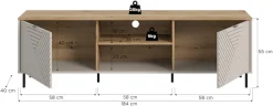 Home affaire Lowboard »RAITA, Breite 184 cm, Front mit Desgin-Fräsung, 2 Türen, viel Stauraum« moderne Farbkombi, individuell einsetzbar, Griffe & Füße aus Metall,Kommode, Anrichte, Schrank, Sideboard, TV-Schrank, TV-Lowboard