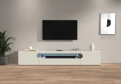 Home affaire Lowboard »REAL TV-Möbel, 240 cm breit, 40/60 cm hoch, Hochglanz oder matt« mit 2 abgerundeten Türen, 1 Klappe, die ein ovales offenes Fach bilden