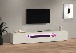 Home affaire Lowboard »REAL TV-Möbel, 240 cm breit, 40/60 cm hoch, Hochglanz oder matt« mit 2 abgerundeten Türen, 1 Klappe, die ein ovales offenes Fach bilden