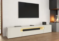 Home affaire Lowboard »REAL TV-Möbel, 240 cm breit, 40/60 cm hoch, Hochglanz oder matt« mit 2 abgerundeten Türen, 1 Klappe, die ein ovales offenes Fach bilden