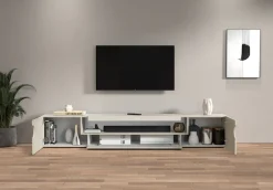 Home affaire Lowboard »REAL TV-Möbel, 240 cm breit, 40/60 cm hoch, Hochglanz oder matt« mit 2 abgerundeten Türen, 1 Klappe, die ein ovales offenes Fach bilden