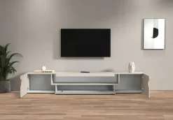 Home affaire Lowboard »REAL TV-Möbel, 240 cm breit, 40/60 cm hoch, Hochglanz oder matt« mit 2 abgerundeten Türen, 1 Klappe, die ein ovales offenes Fach bilden