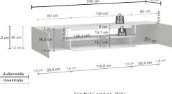 Home affaire Lowboard »REAL TV-Möbel, 240 cm breit, 40/60 cm hoch, Hochglanz oder matt« mit 2 abgerundeten Türen, 1 Klappe, die ein ovales offenes Fach bilden