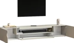 Home affaire Lowboard »REAL TV-Möbel, 240 cm breit, 40/60 cm hoch, Hochglanz oder matt« mit 2 abgerundeten Türen, 1 Klappe, die ein ovales offenes Fach bilden